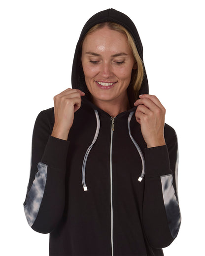 Women's Cotton Blend French Terry Ankle-Length Zip Robe : Color: Black