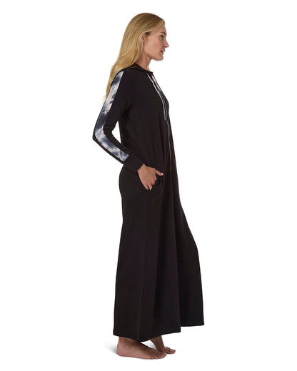 Women's Cotton Blend French Terry Ankle-Length Zip Robe : Color: Black