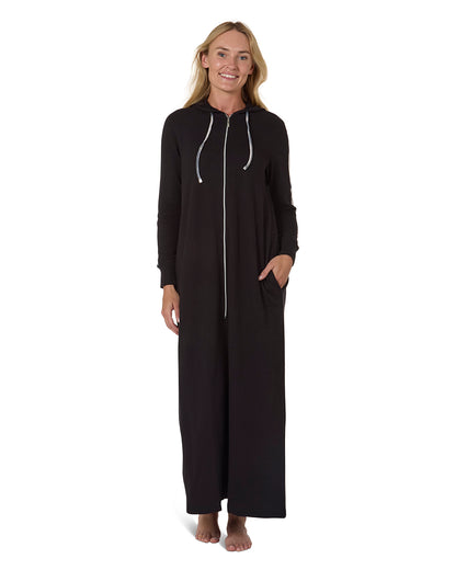 Women's Cotton Blend French Terry Ankle-Length Zip Robe : Color: Black