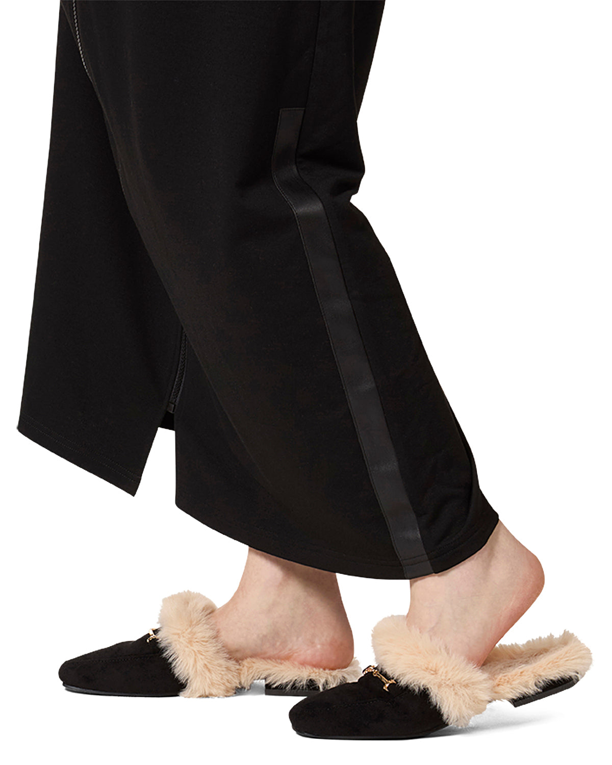 Women's Full Zip Hooded Robe with Vegan Leather Trim