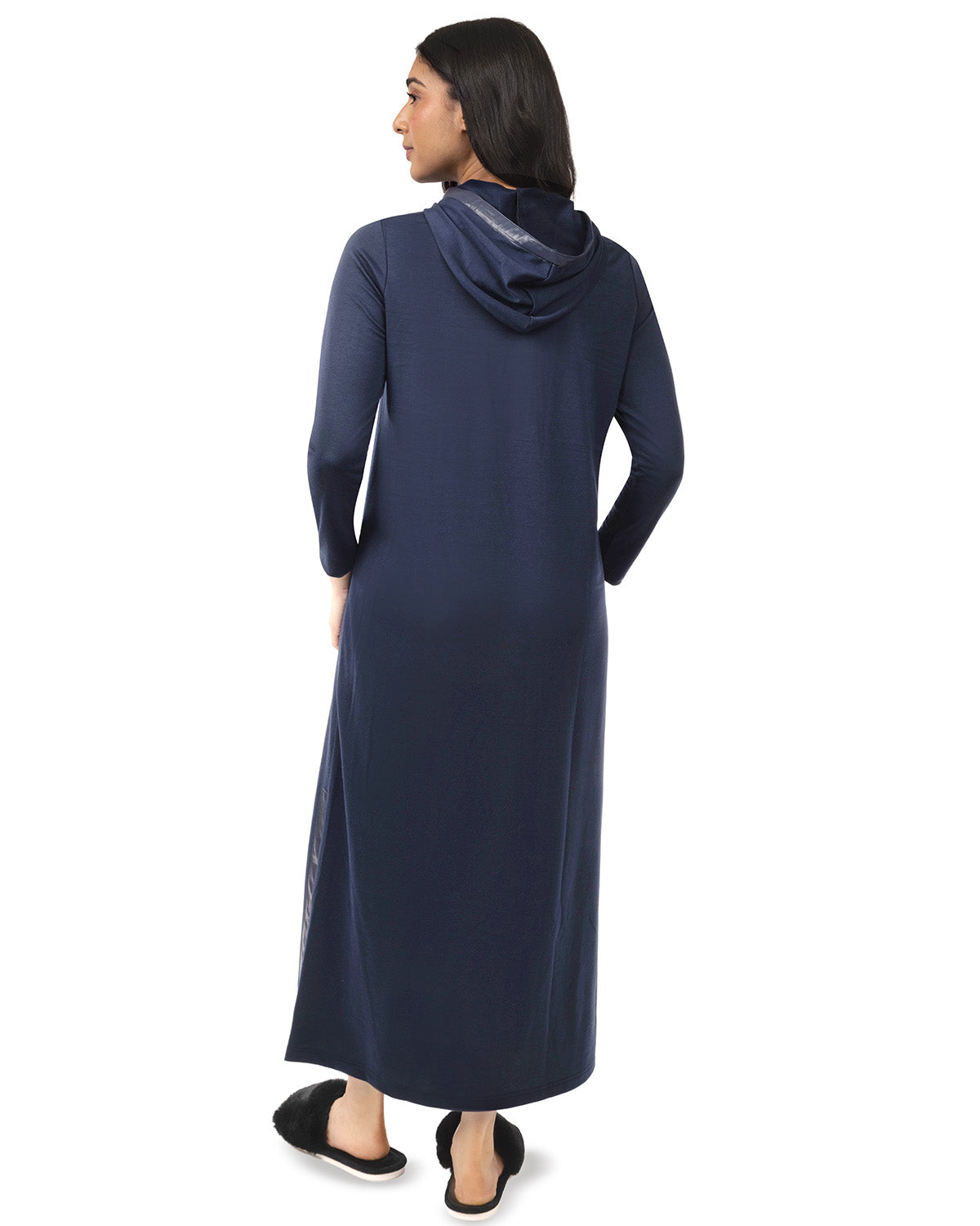 Women's Full Zip Hooded Robe with Vegan Leather Trim