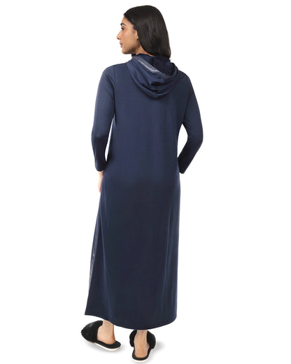 Women's Full Zip Hooded Robe with Vegan Leather Trim
