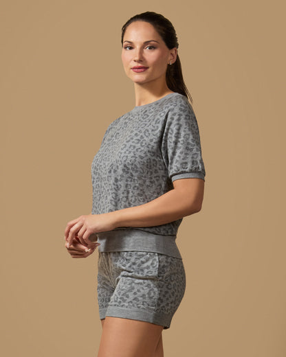 Women's Leopard Print Heathered Terry Lounge Shorts
