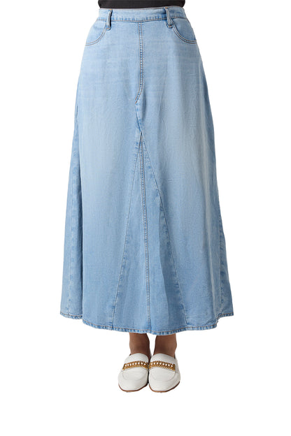 Women's Flared 4-Panel Lyocell Denim Maxi Skirt : Color: Light Wash
