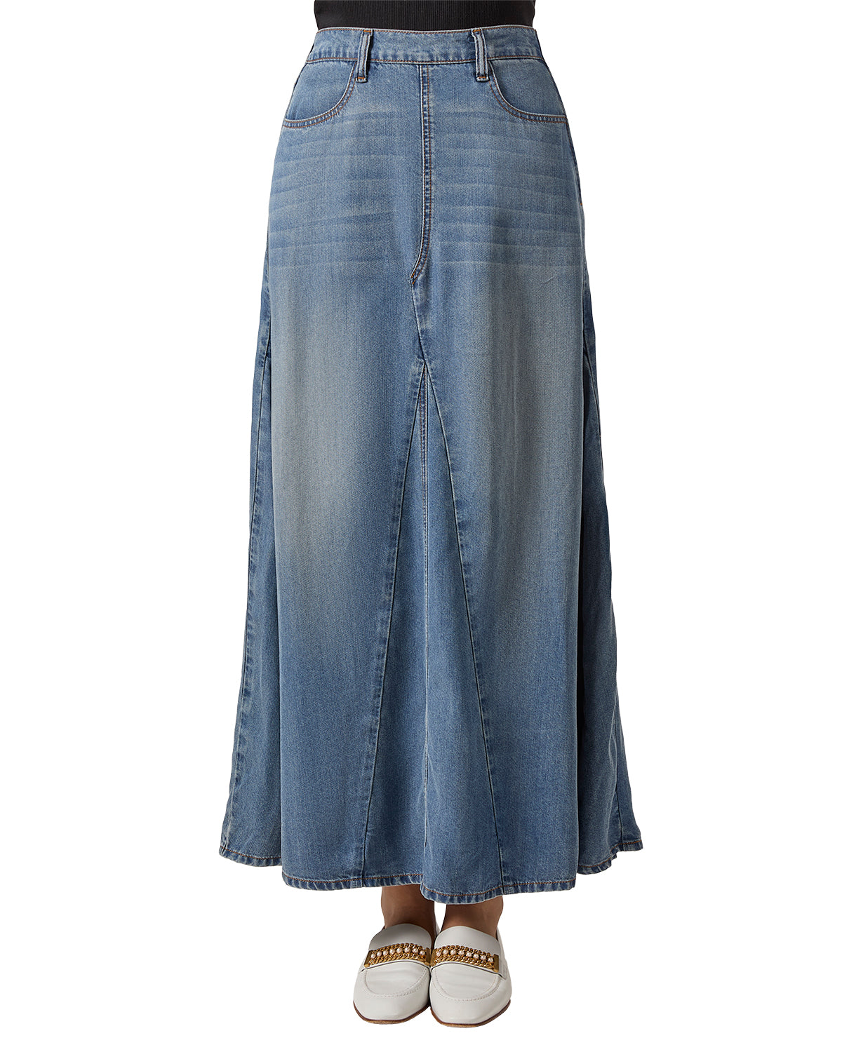 Women's Flared 4-Panel Lyocell Denim Maxi Skirt : Color: Medium Wash