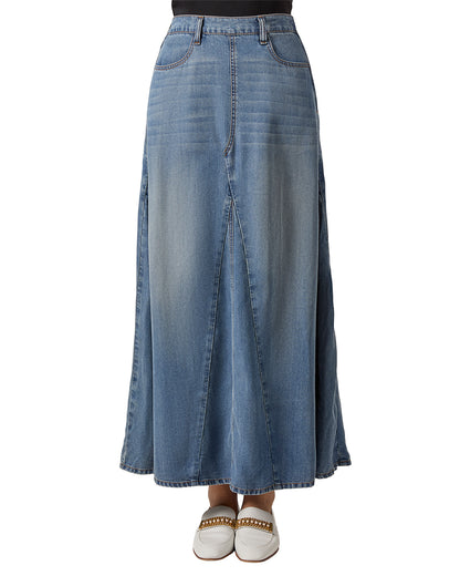 Women's Flared 4-Panel Lyocell Denim Maxi Skirt : Color: Medium Wash