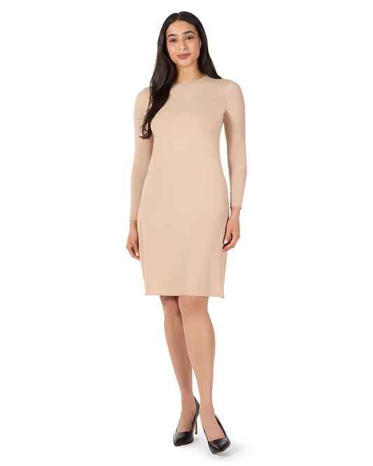 Women's Bonded Long Sleeve Slip Dress