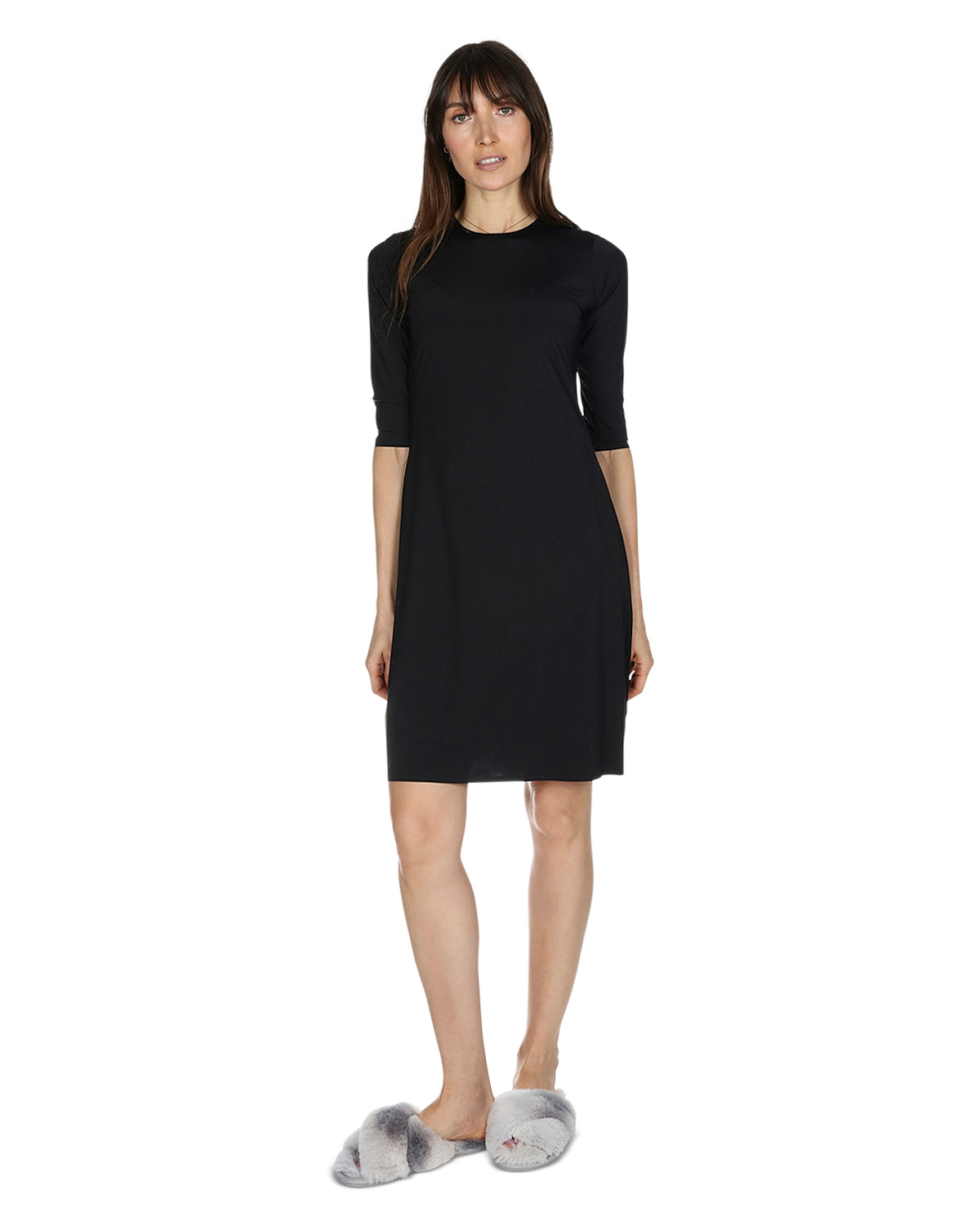 Women's Bonded Quarter Sleeve Slip Dress : Color: Black