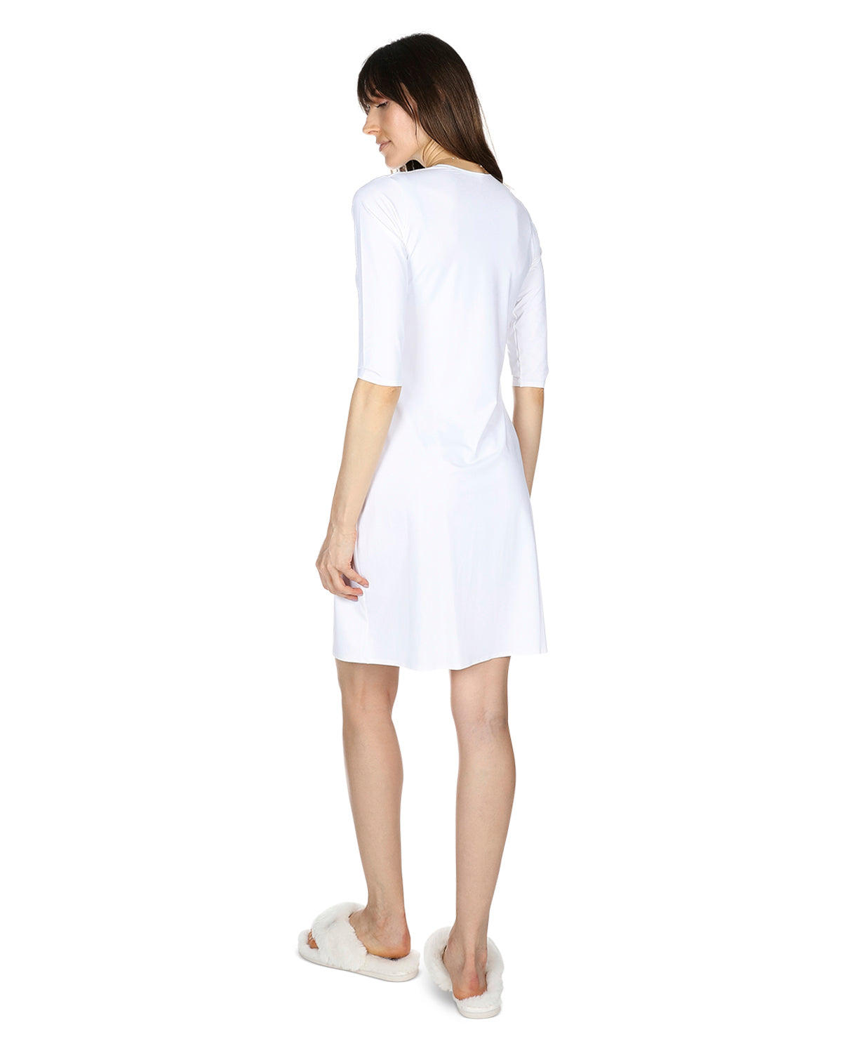 Women's Bonded Quarter Sleeve Slip Dress : Color: White