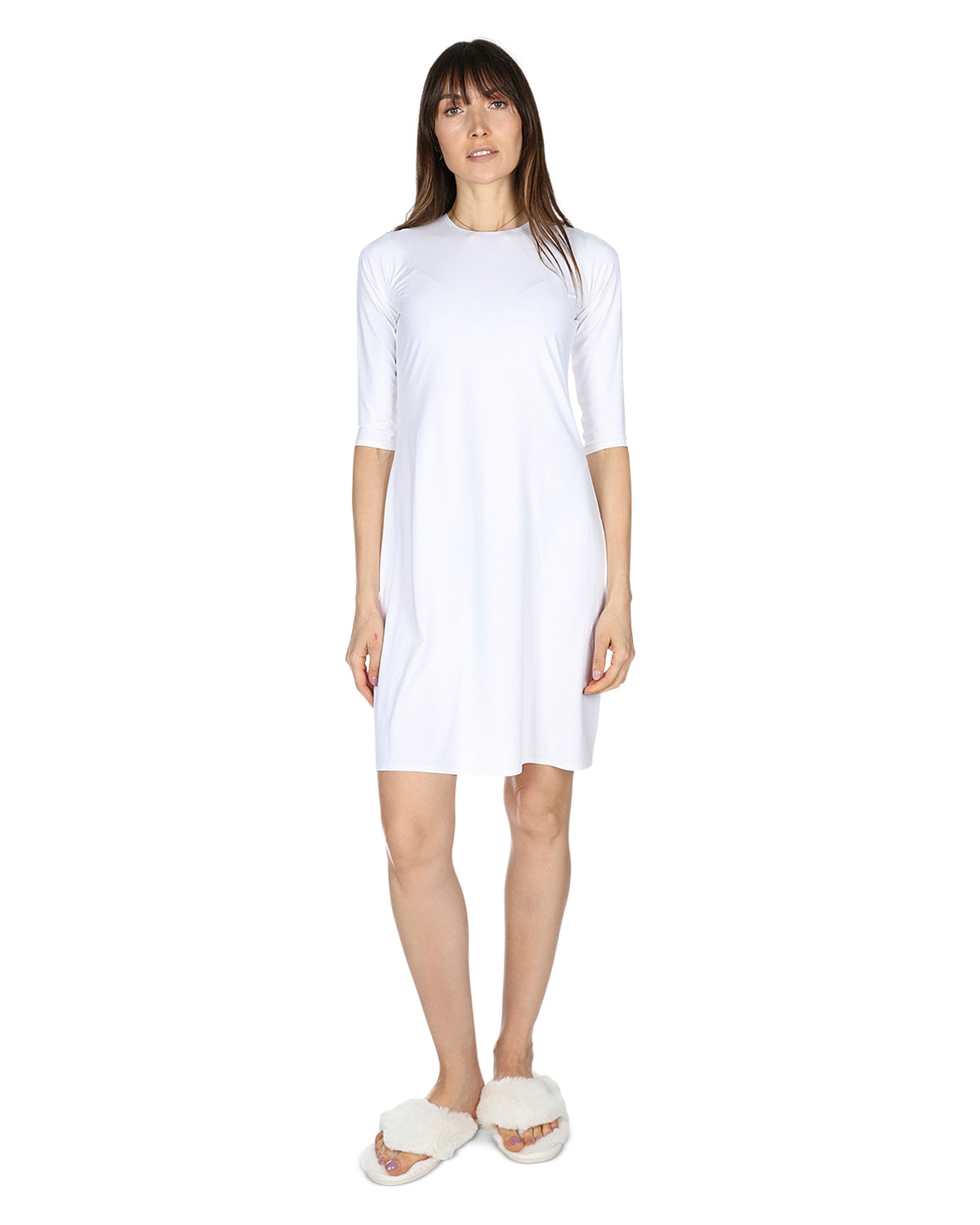 Women's Bonded Quarter Sleeve Slip Dress : Color: White