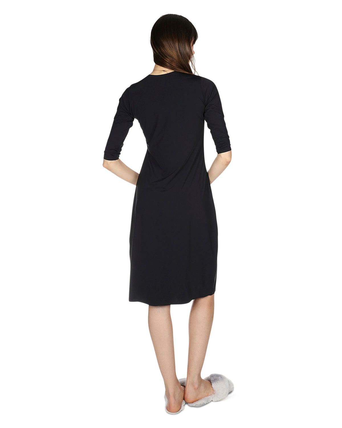 Women's Bonded Quarter Sleeve Slip Dress : Color: Black