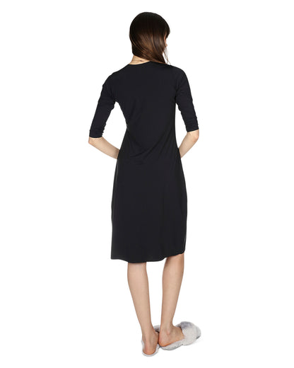 Women's Bonded Quarter Sleeve Slip Dress : Color: Black