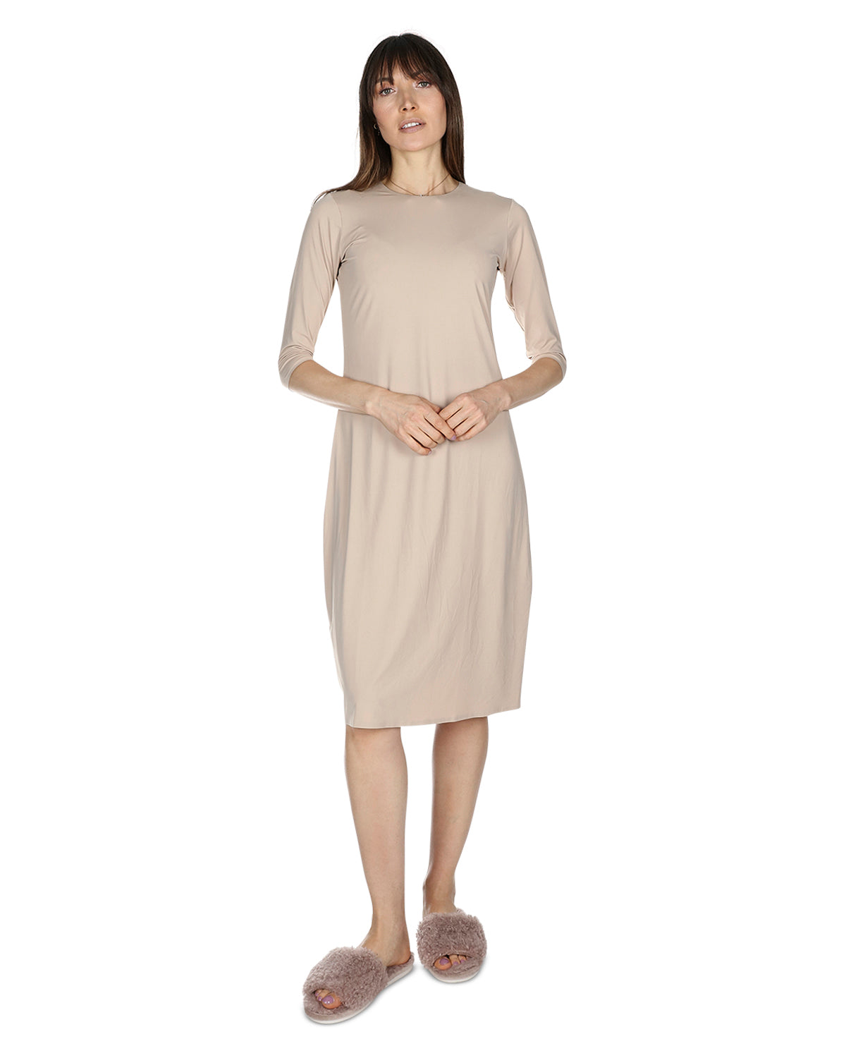Memoi - Women's Silky-Smooth Bonded 3/4-Sleeve 42" Slip Dress Memoi - Women's Silky-Smooth Bonded 3/4-Sleeve 42" Slip Dress