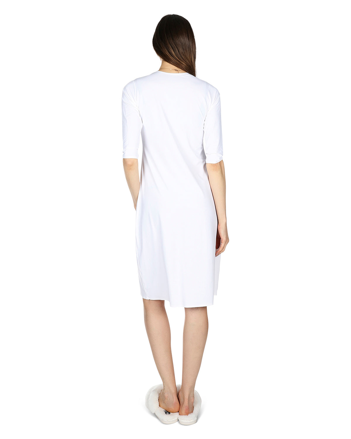 Women's Bonded Quarter Sleeve Slip Dress : Color: White