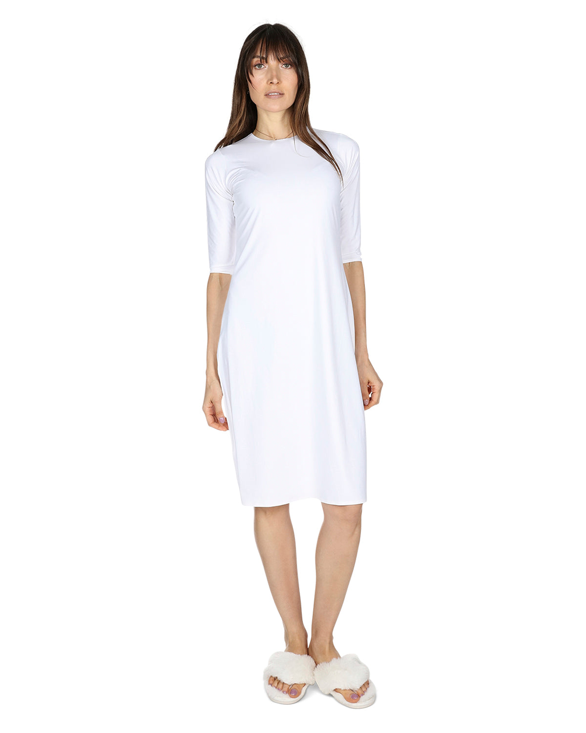 white midi dress 3/4 sleeve Ivory Smocked Top 3/4 Sleeve Midi Dress
