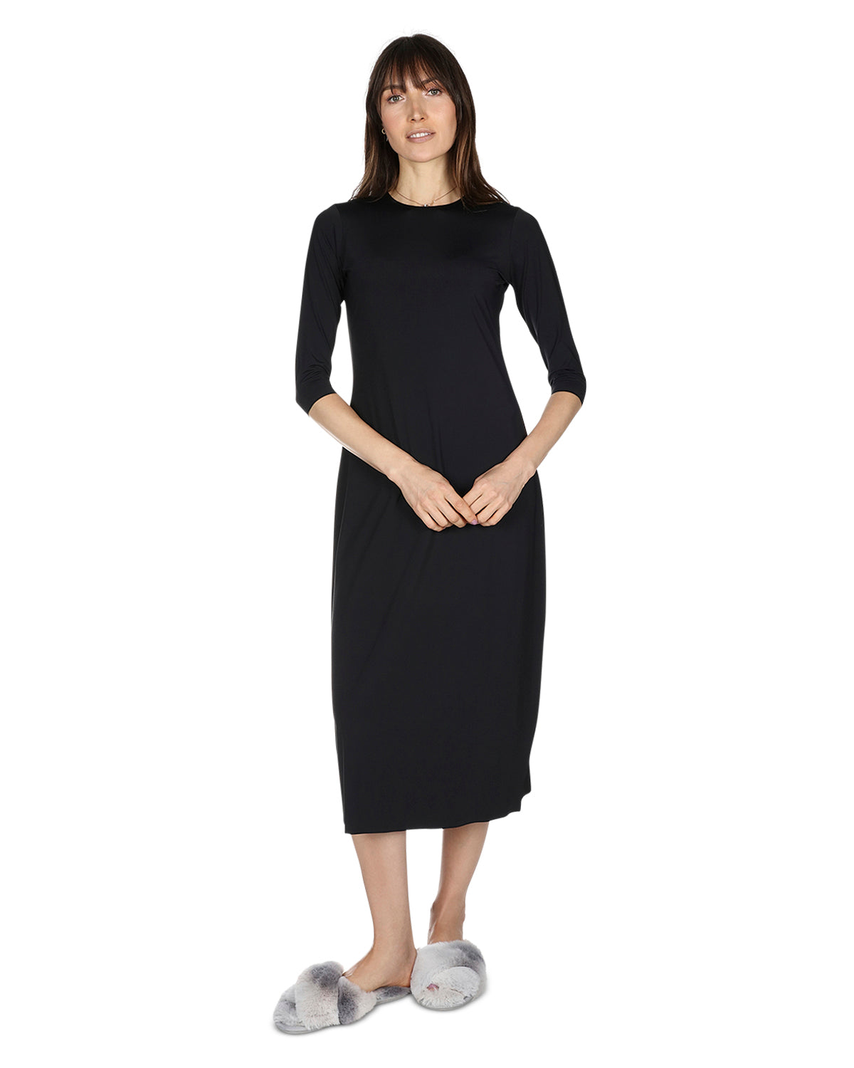 Women's Silky-Smooth Bonded 3/4-Sleeve 48" Slip Dress : Color: Black