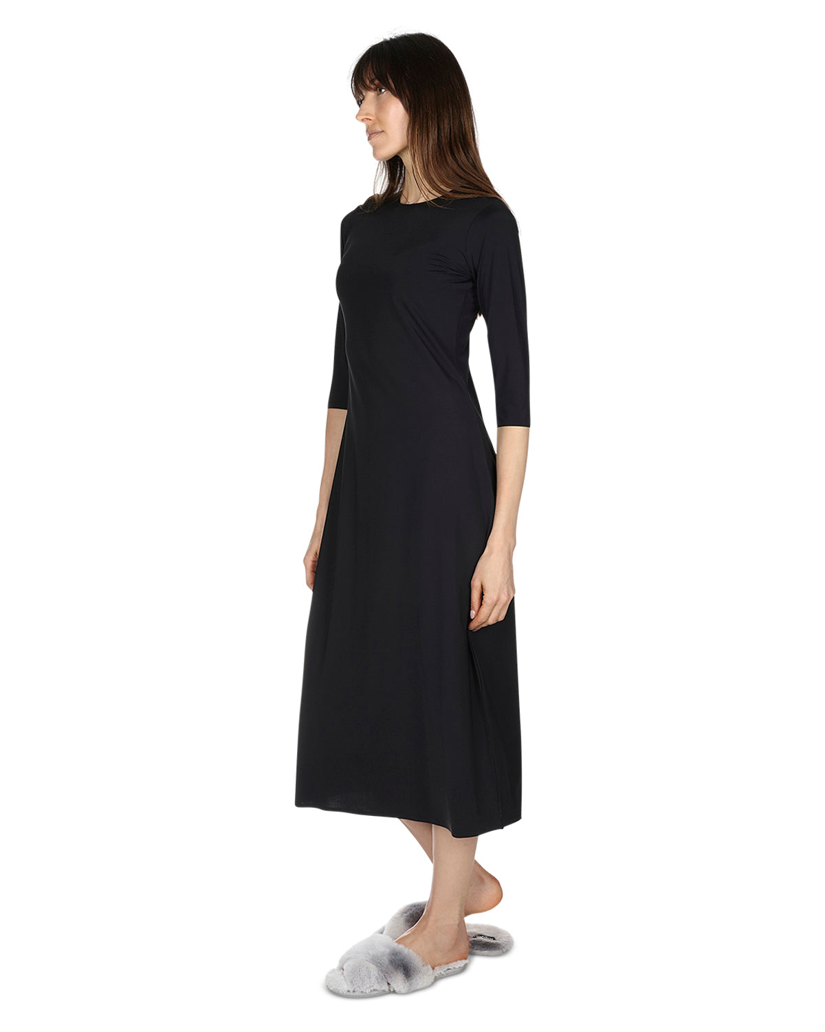 Women's Silky-Smooth Bonded 3/4-Sleeve 48" Slip Dress : Color: Black