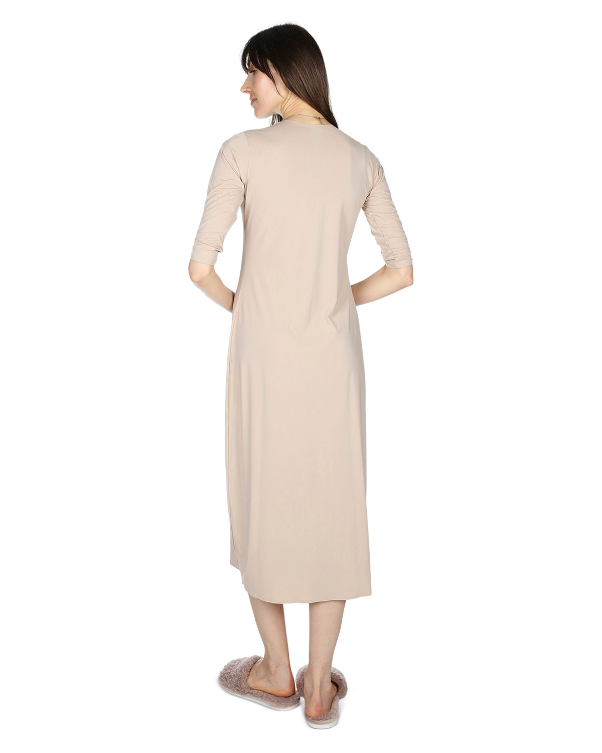 Women's Silky-Smooth Bonded 3/4-Sleeve 48" Slip Dress : Color: Nude