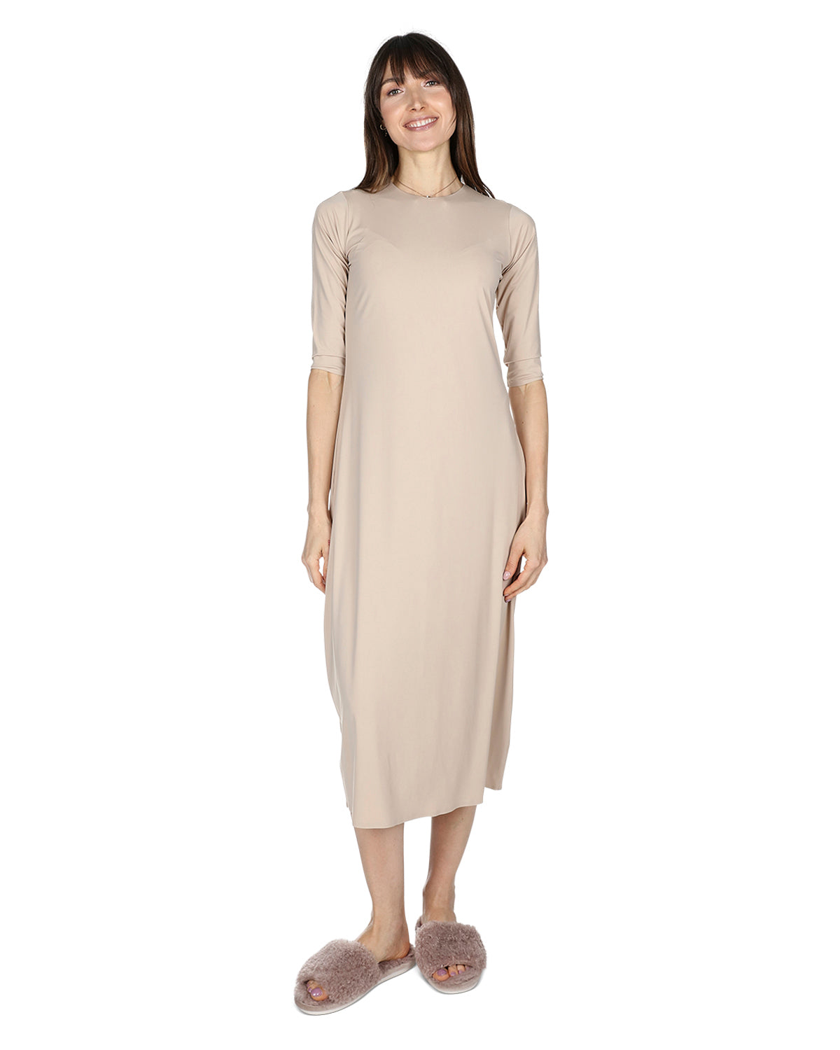 Women's Silky-Smooth Bonded 3/4-Sleeve 48" Slip Dress : Color: Nude