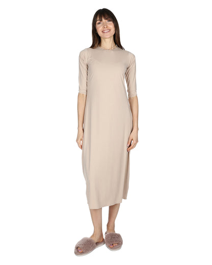 Women's Silky-Smooth Bonded 3/4-Sleeve 48" Slip Dress : Color: Nude