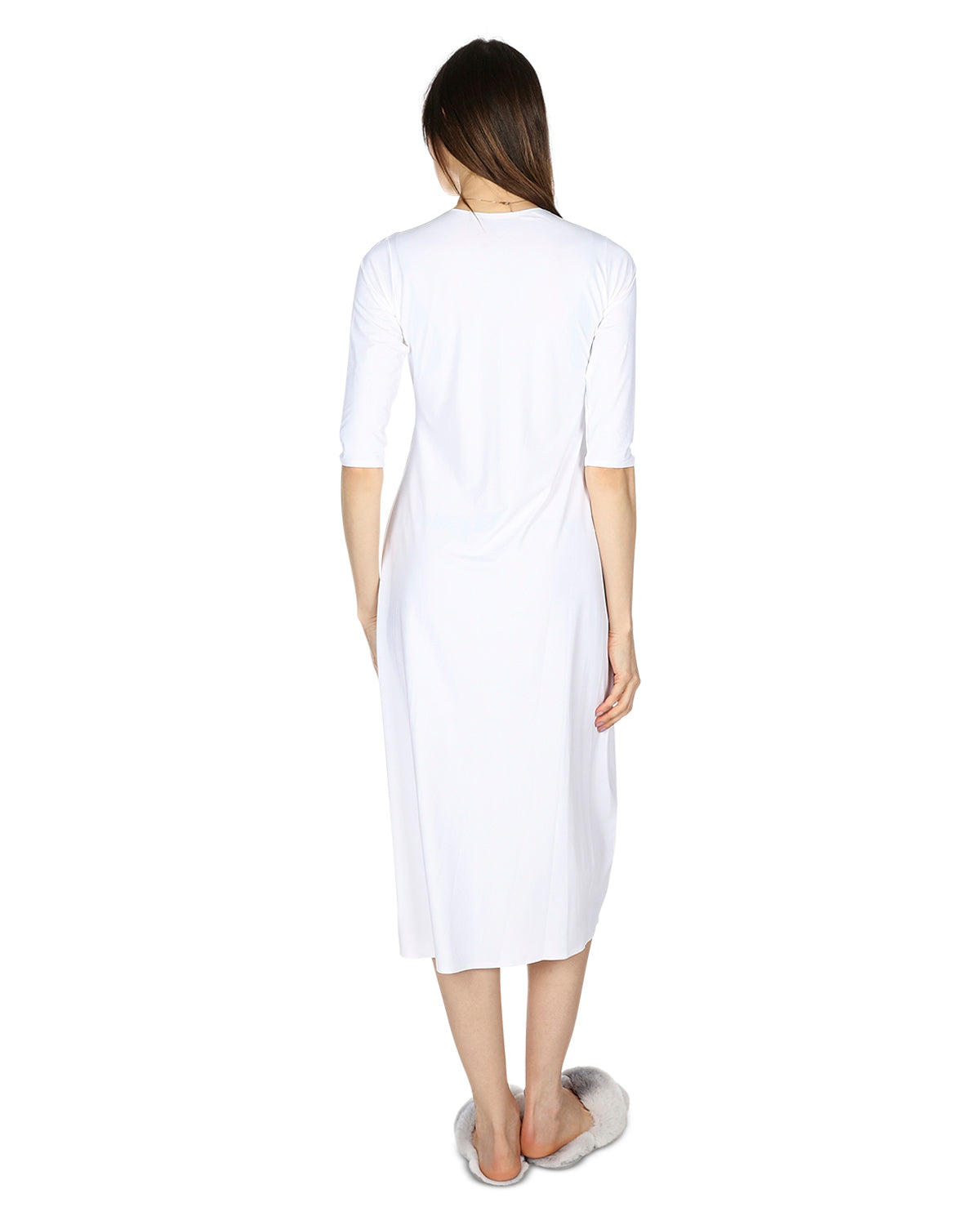 Women's Silky-Smooth Bonded 3/4-Sleeve 48" Slip Dress : Color: White