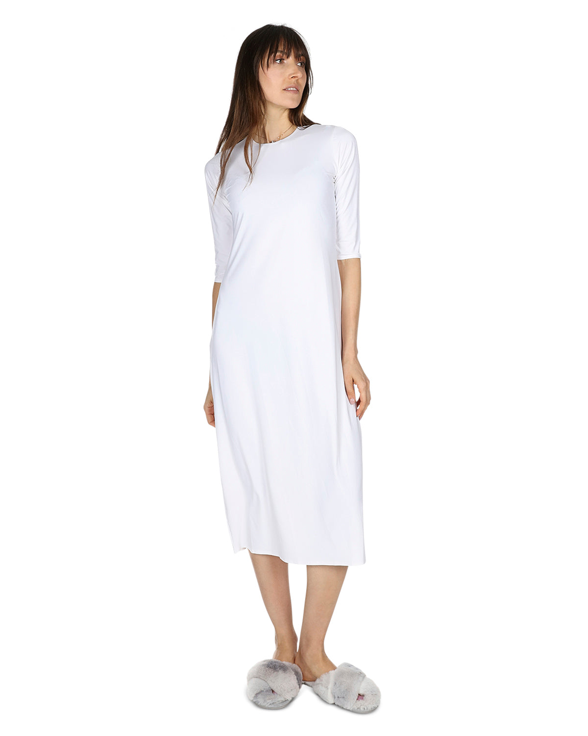 Women's Silky-Smooth Bonded 3/4-Sleeve 48" Slip Dress : Color: White