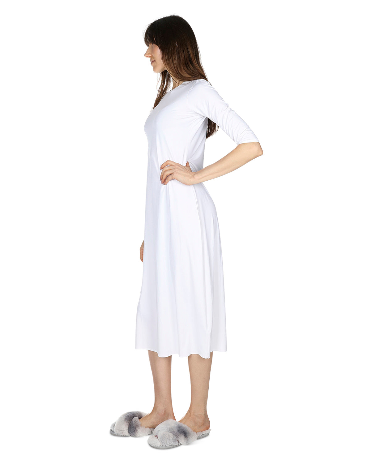 Women's Silky-Smooth Bonded 3/4-Sleeve 48" Slip Dress : Color: White