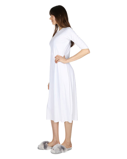 Women's Silky-Smooth Bonded 3/4-Sleeve 48" Slip Dress : Color: White