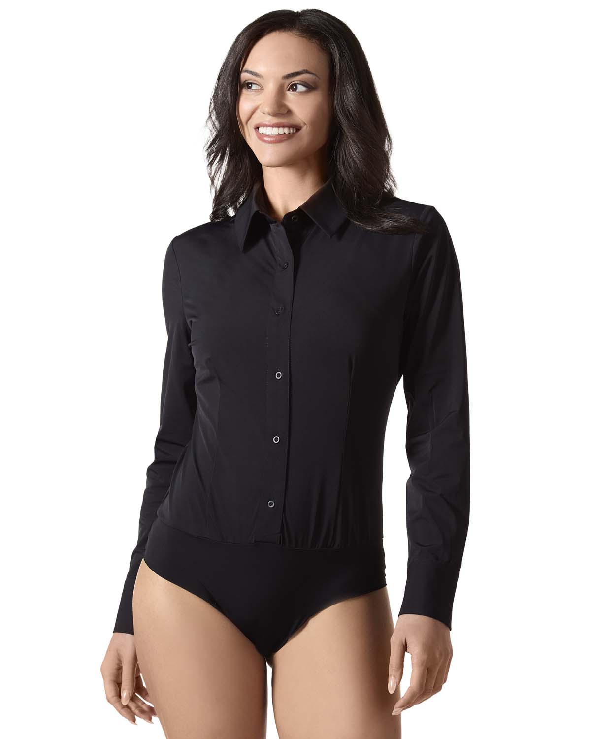 Women's Classic Button-Down Long-Sleeve Shirt All-in-One Bodysuit