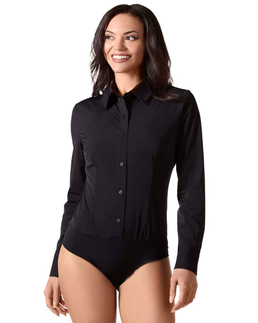 Women's Classic Button-Down Long-Sleeve Shirt All-in-One Bodysuit