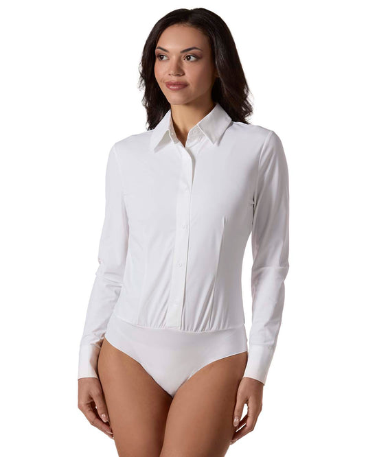 Women's Classic Button-Down Long-Sleeve Shirt All-in-One Bodysuit