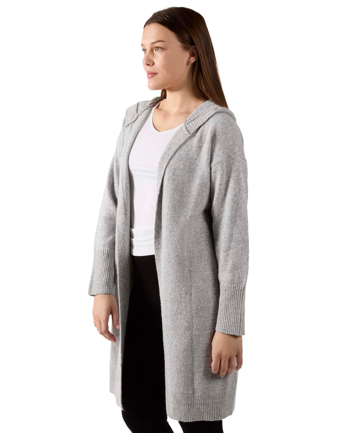 Women's Sweater Knit Hooded Open-Front Cardigan Sweater