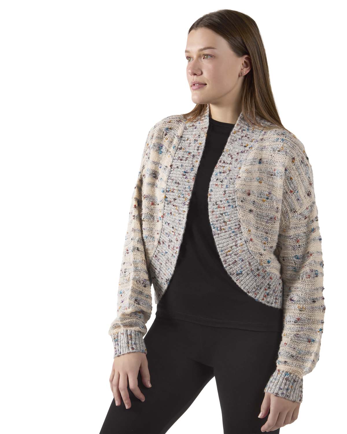Women's Lightweight Multicolor Confetti Sweater Knit Shrug