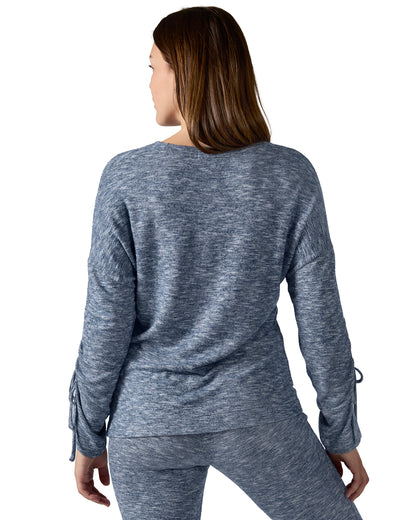 Women's Lounge Pull-Over Top with Ruched Tied Sleeves