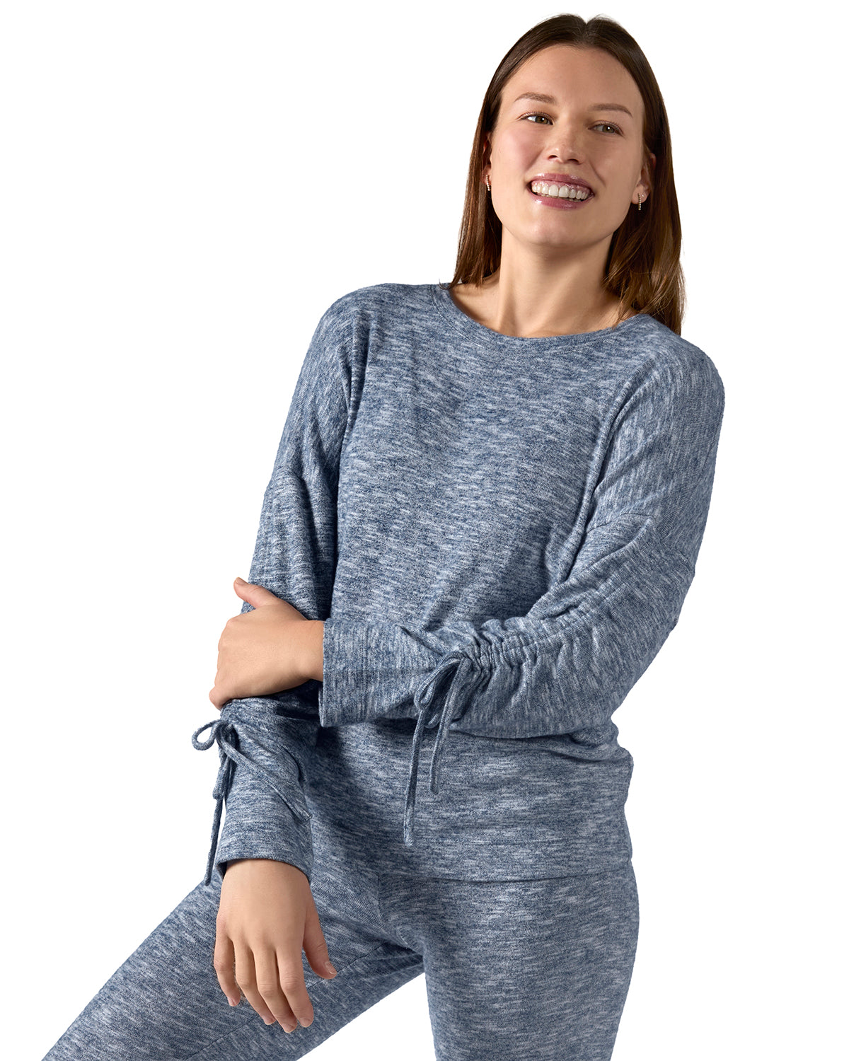 Women's Lounge Pull-Over Top with Ruched Tied Sleeves