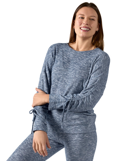 Women's Lounge Pull-Over Top with Ruched Tied Sleeves