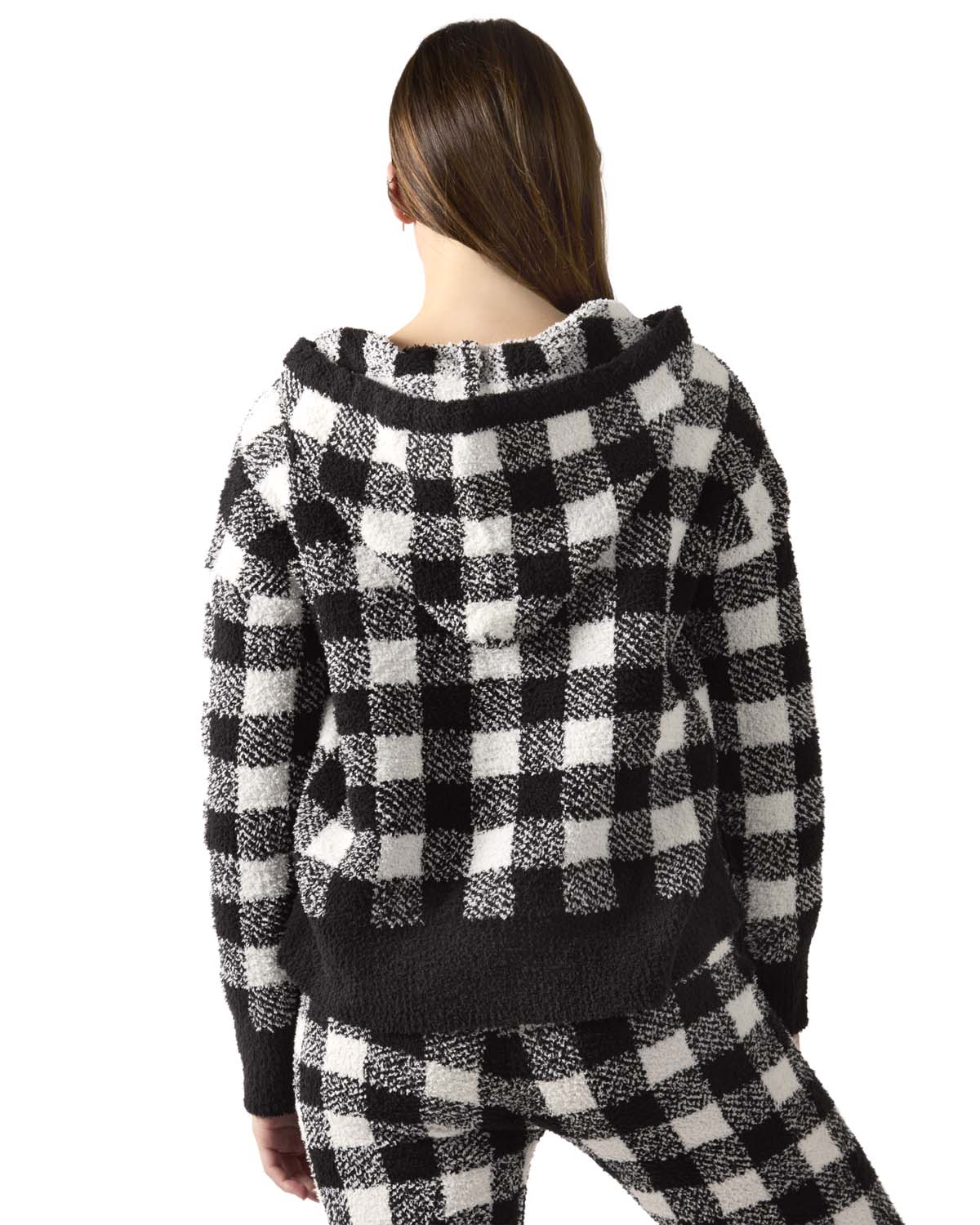 Women's Buffalo Check Cozy Knit Drawstring Hoodie