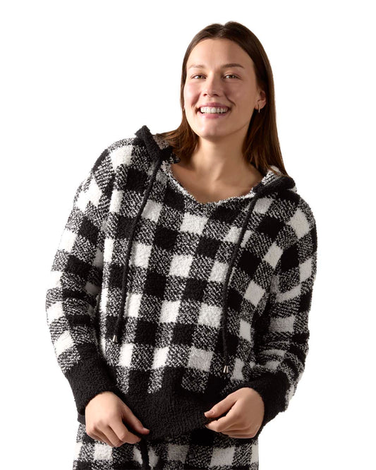 Women's Buffalo Check Cozy Knit Drawstring Hoodie