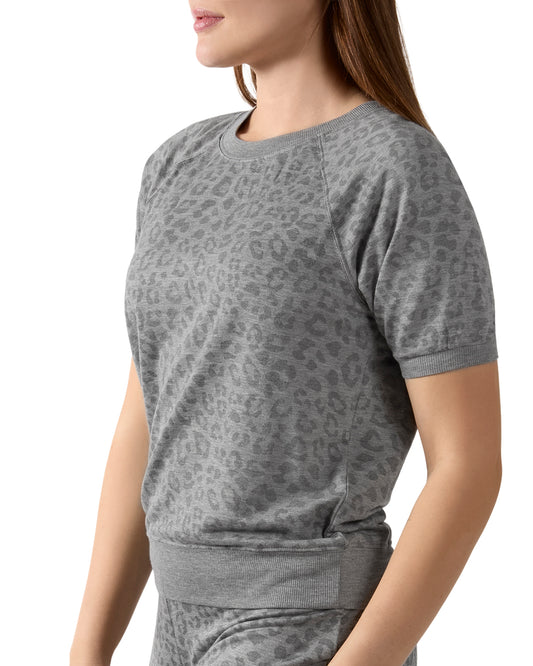 Women's Terry Lounge Leopard Print Short Sleeve Sweatshirt