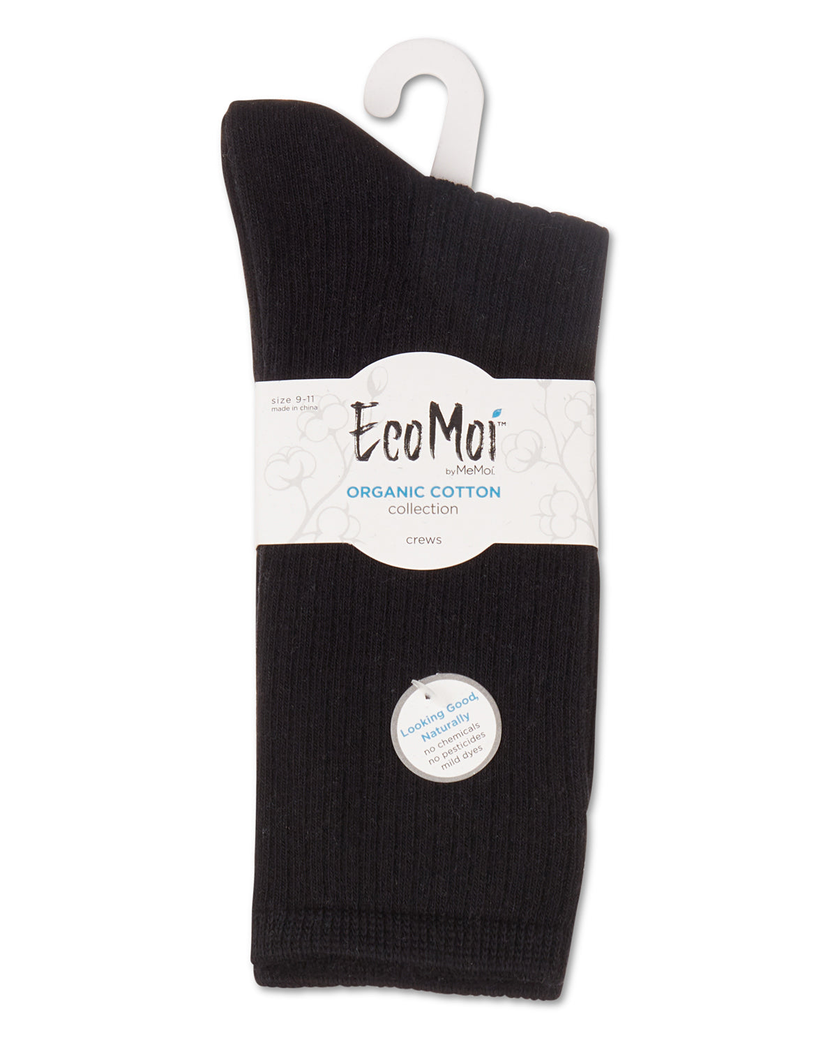 Women's Organic Cotton Flat Knit Breathable Crew Sock : Color: Black