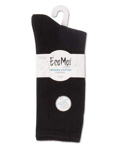 Women's Organic Cotton Flat Knit Breathable Crew Sock : Color: Black