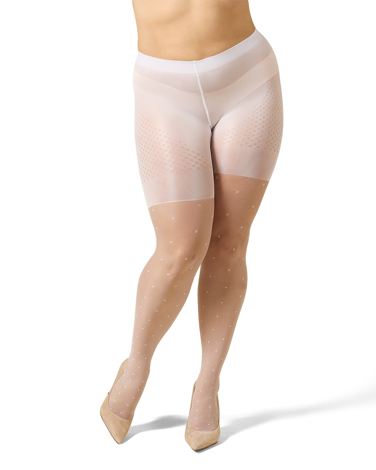 Women's Elegance Sheer Allover Dot Control Top Pantyhose : Color: Bianco