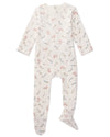 Baby and Toddler Girls Mini-Ribbed 100% Cotton Floral Footie with Foldover Hand Covers : Color: Winter White