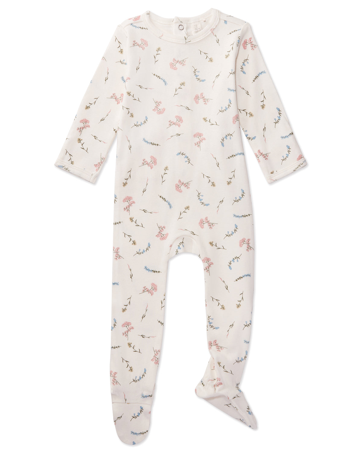 Baby and Toddler Girls Mini-Ribbed 100% Cotton Floral Footie with Foldover Hand Covers : Color: Winter White