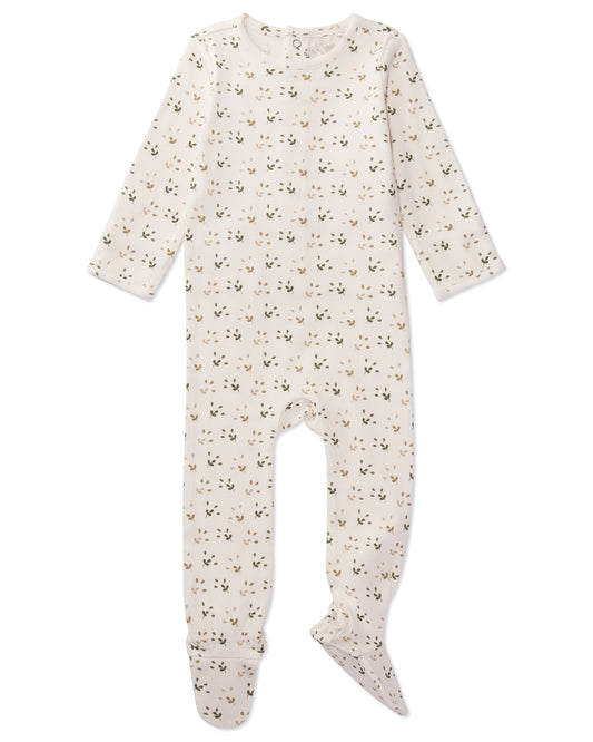 Ribbed Tossed Leaf Footie : Color: Winter White