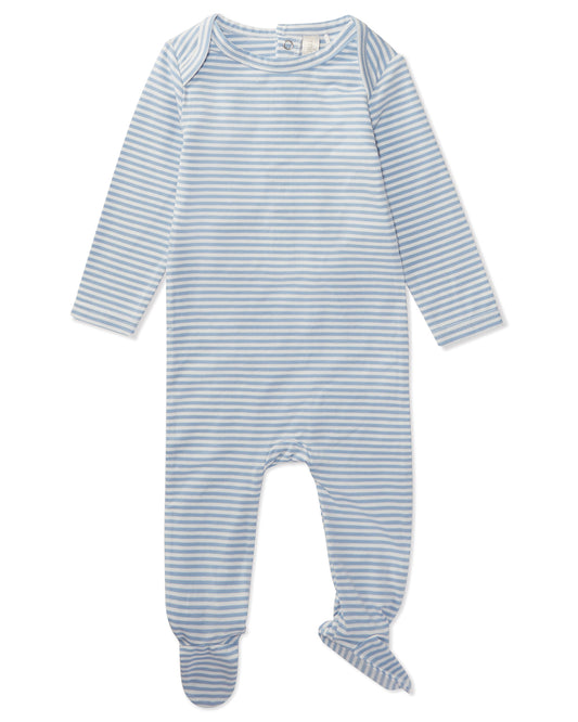 Striped Shoulder Flap Footie : Color: Ice Blue