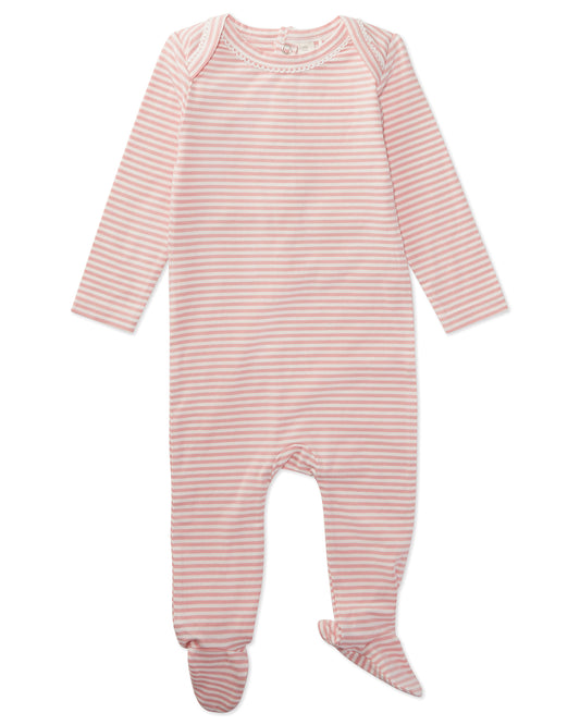 Striped Shoulder Flap Footie : Color: Rose