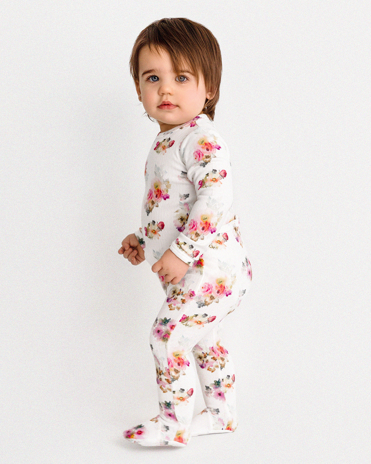 Baby and Toddler Girls Floral-Print Pointelle Footie : Color: Winter White