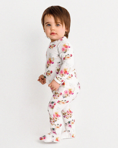 Baby and Toddler Girls Floral-Print Pointelle Footie : Color: Winter White