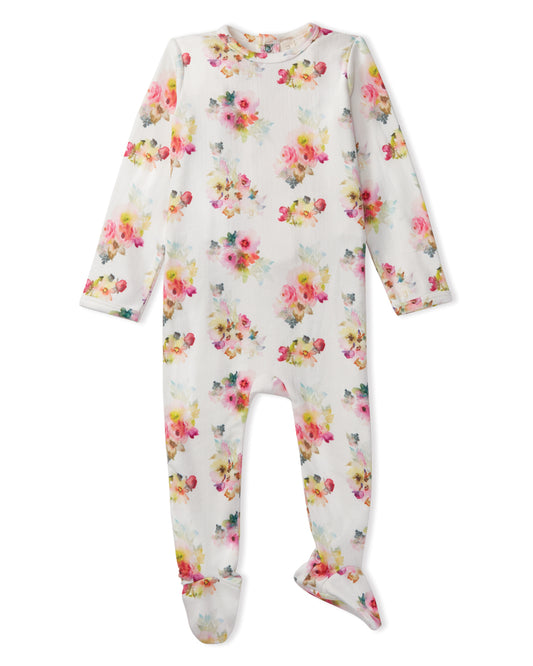 Baby and Toddler Girls Floral-Print Pointelle Footie : Color: Winter White